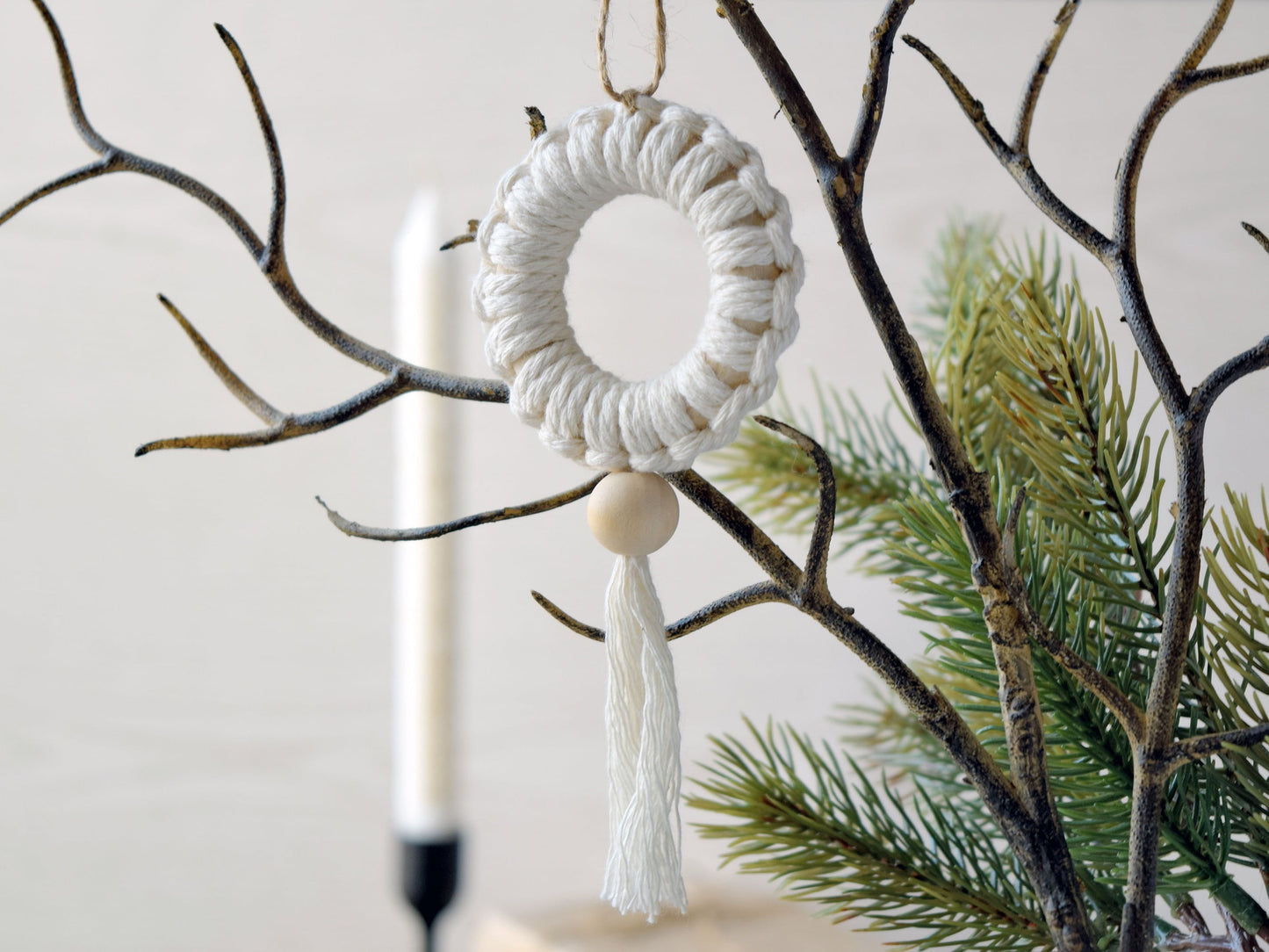 2tlg. Set Makramee Christbaumanhänger mit Tassel, Boho Weihnachtsbaumschmuck