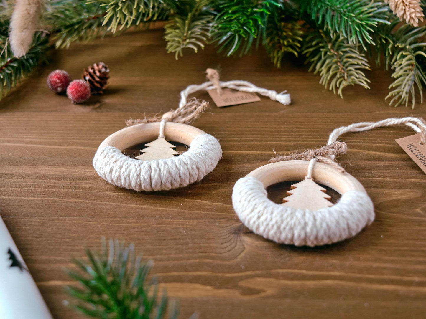 Makramee Baumschmuck-Anhänger Set mit Holz-Tannenbaum 2tlg.