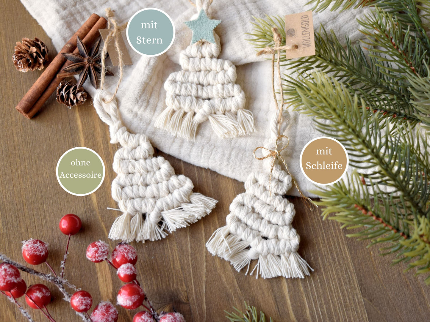 Makramee Baumschmuck Set 'Boho Tanne' 3tlg.