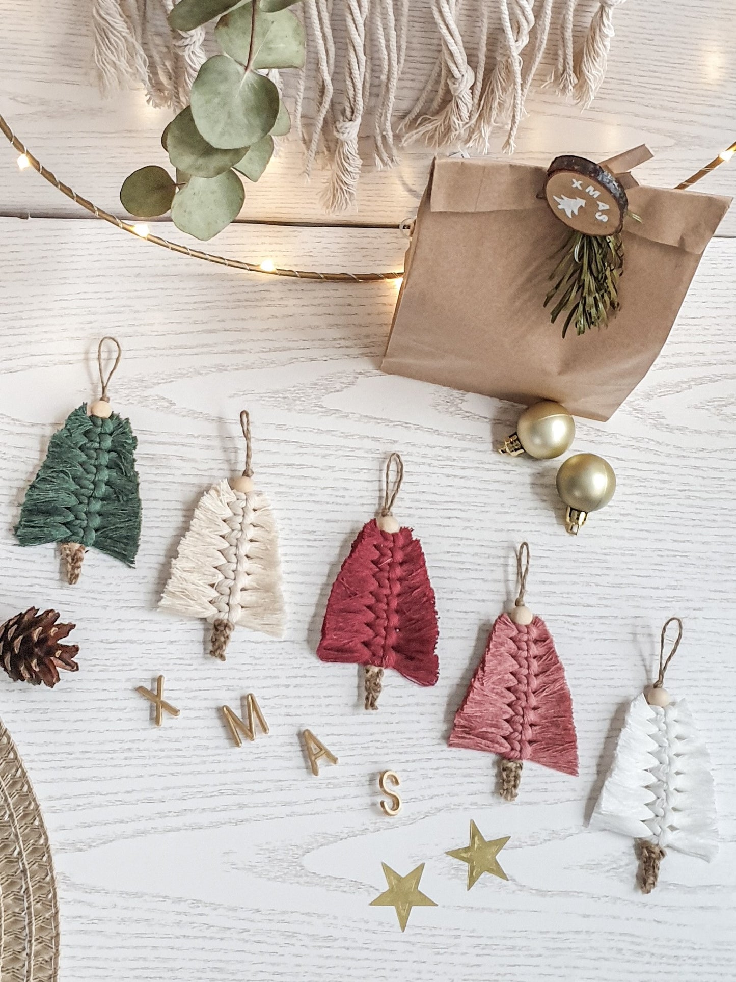 Makramee Baumschmuck Ornament Set 'Wood'