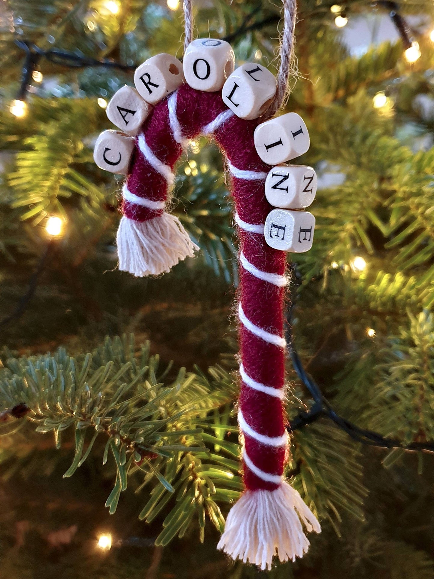 Makramee Zuckerstange mit Name Baumschmuck Anhänger einzeln
