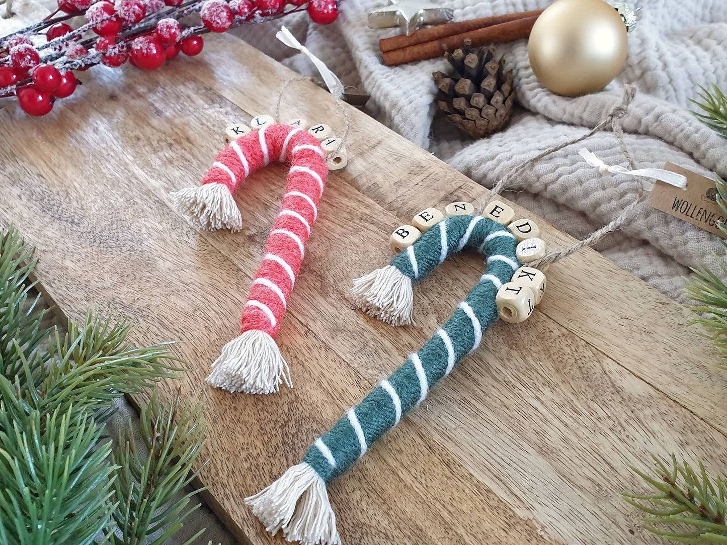 Makramee Zuckerstange mit Name Baumschmuck Anhänger einzeln