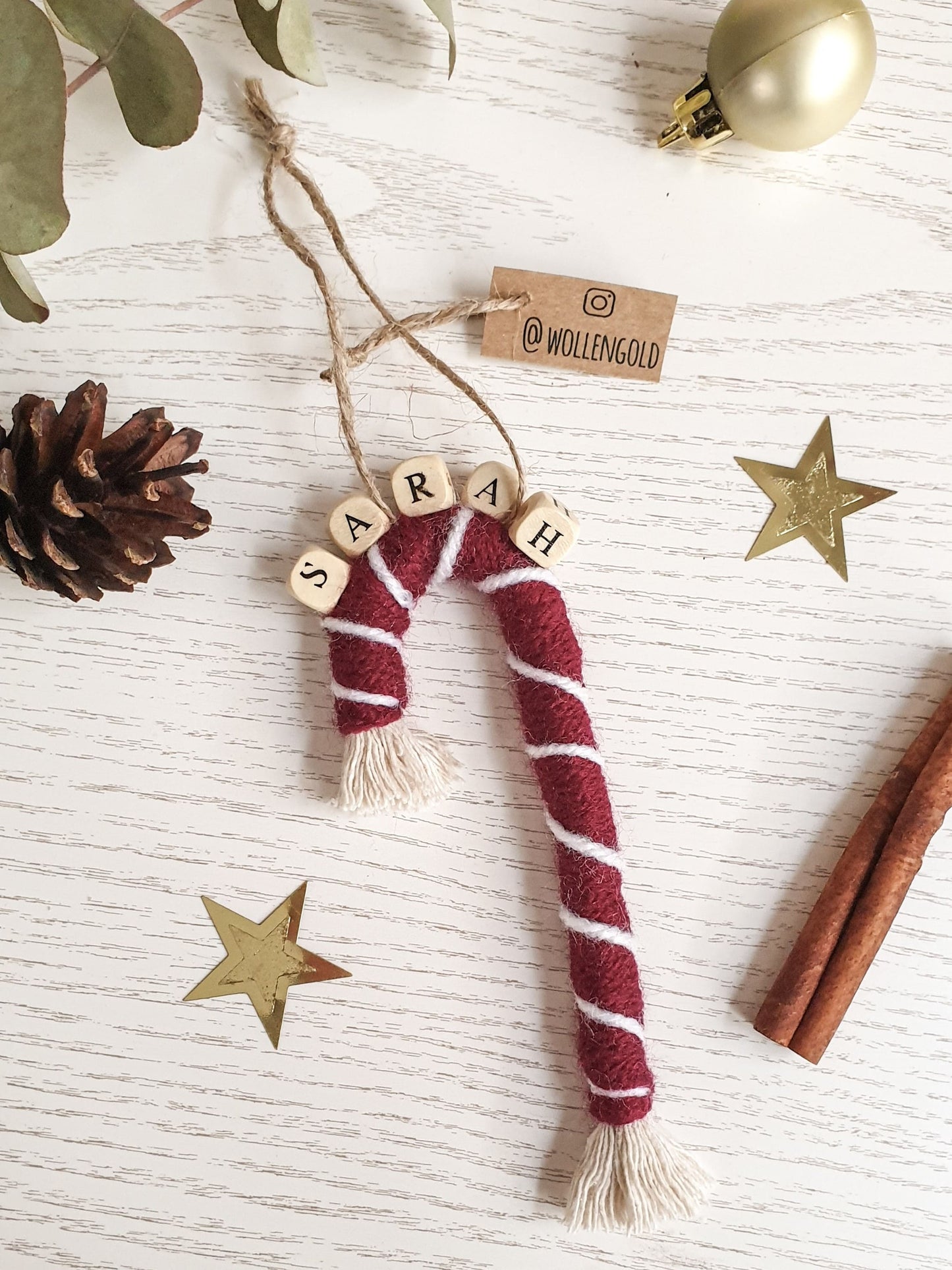 Makramee Zuckerstange mit Name Baumschmuck Anhänger einzeln