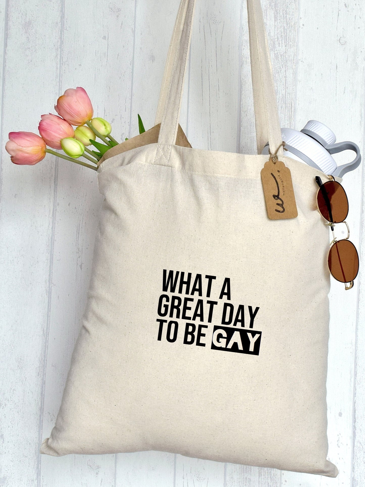 Baumwolltasche "what a great day to be gay"
