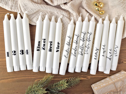 Stabkerzen 4er Set - Adventskerzen mit Zahlen 1-4 in Weiß