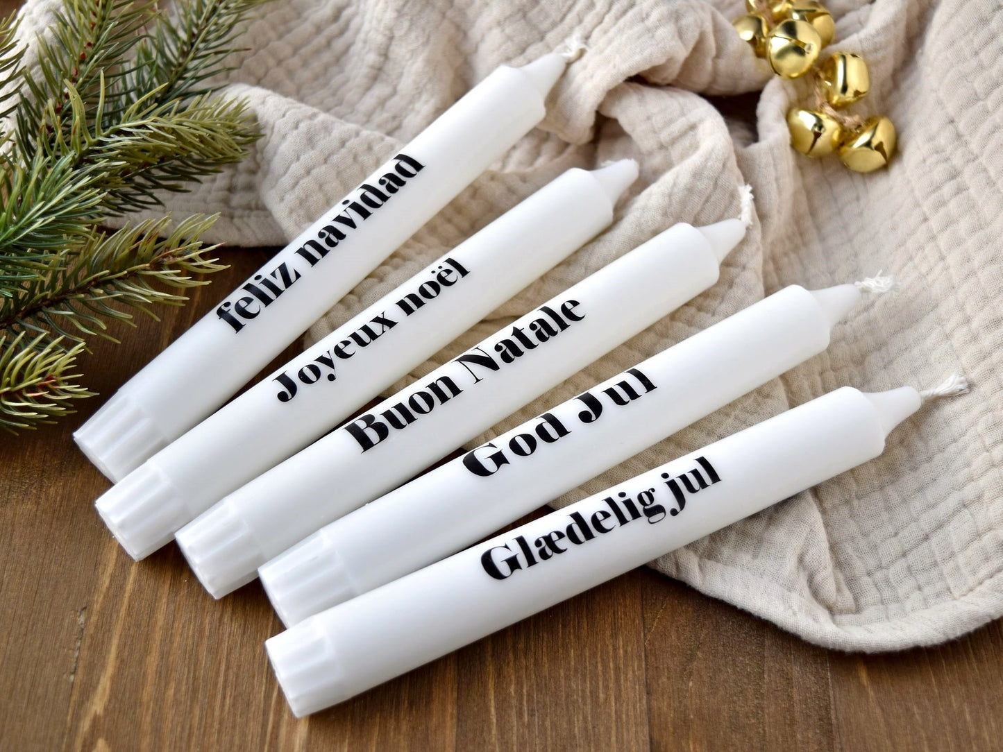 Stabkerze 'Frohe Weihnachten' feliz navidad, Joyeux noel, Buon Natale, God Jul, Glaedelig jul