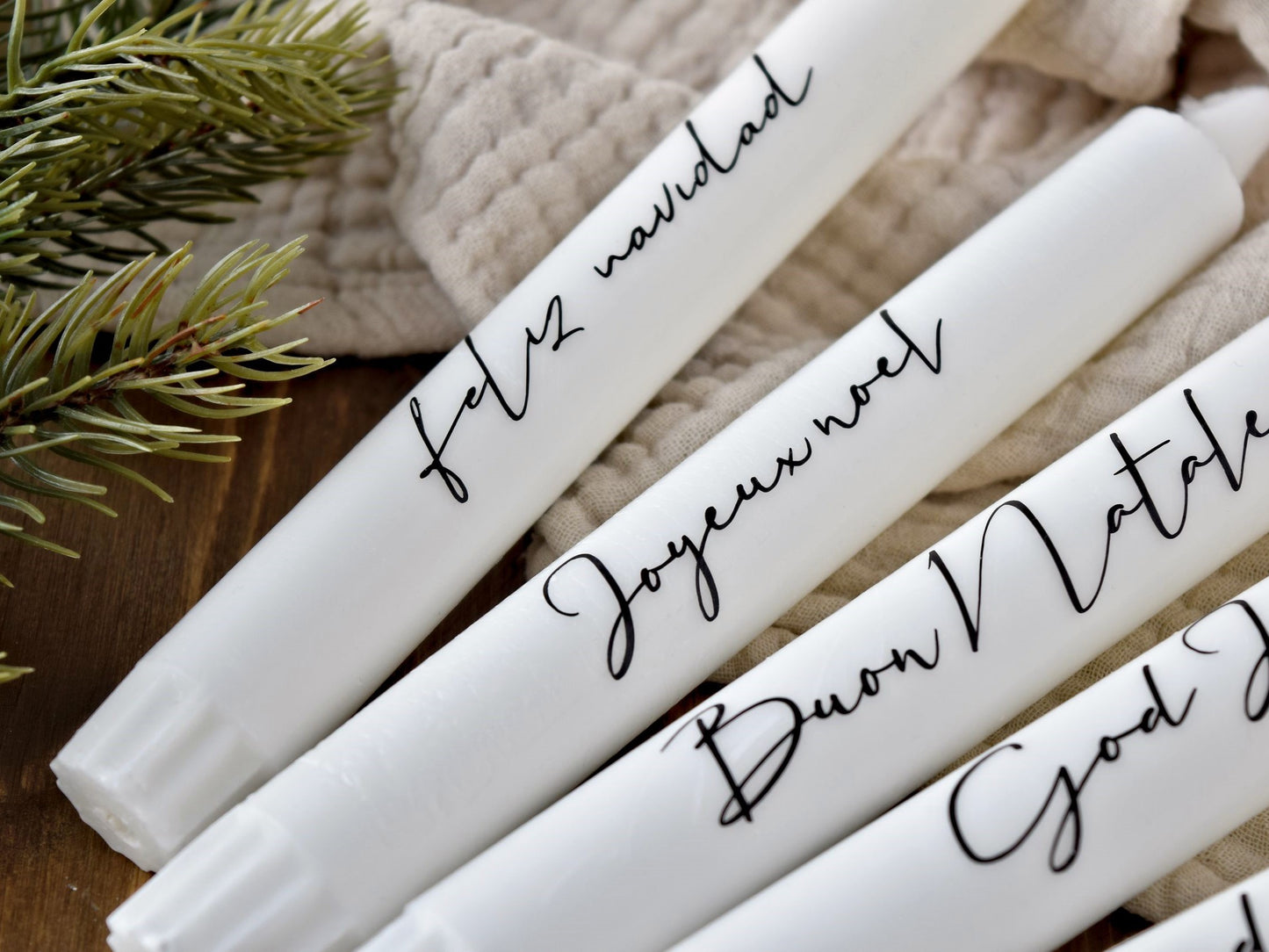 Stabkerze 'Frohe Weihnachten' feliz navidad, Joyeux noel, Buon Natale, God Jul, Glaedelig jul