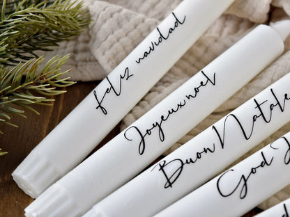 Stabkerze 'Frohe Weihnachten' feliz navidad, Joyeux noel, Buon Natale, God Jul, Glaedelig jul
