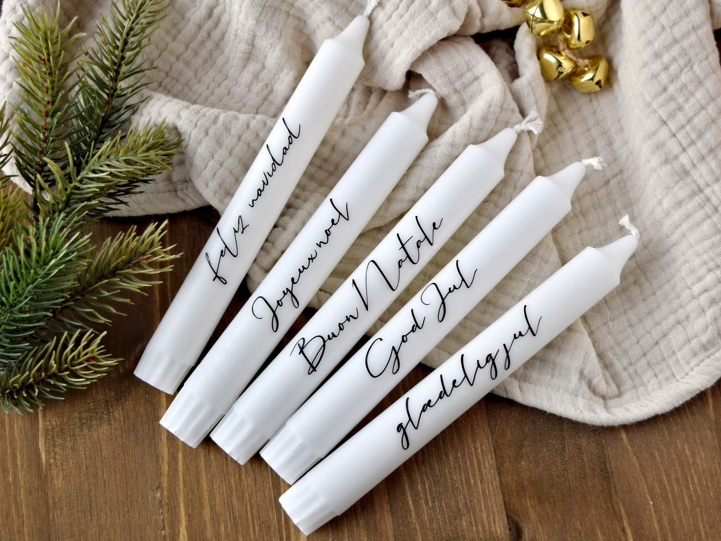Stabkerze 'Frohe Weihnachten' feliz navidad, Joyeux noel, Buon Natale, God Jul, Glaedelig jul