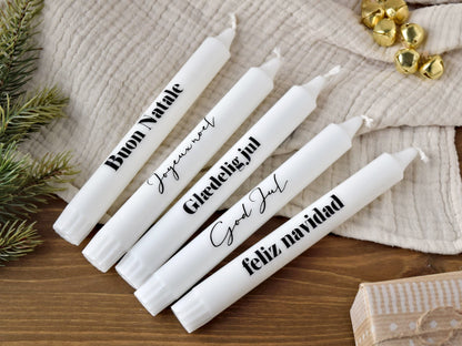 Stabkerze 'Frohe Weihnachten' feliz navidad, Joyeux noel, Buon Natale, God Jul, Glaedelig jul