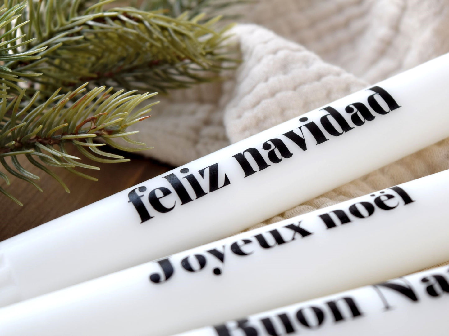 Stabkerze 'Frohe Weihnachten' feliz navidad, Joyeux noel, Buon Natale, God Jul, Glaedelig jul