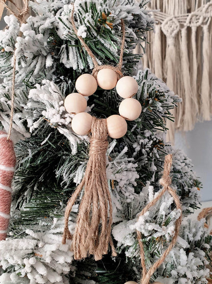 Holzperlen Baumschmuck Ornament mit Jute-Tassel