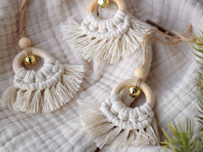3tlg. Makramee Baumschmuck Set mit Glöckchen