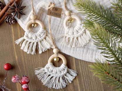 3tlg. Makramee Baumschmuck Set mit Glöckchen