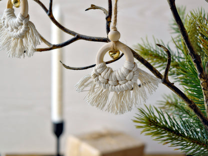 3tlg. Makramee Baumschmuck Set mit Glöckchen