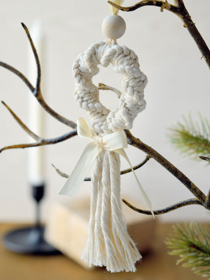 Makramee Baumschmuck Kranz mit Tassel und Satin