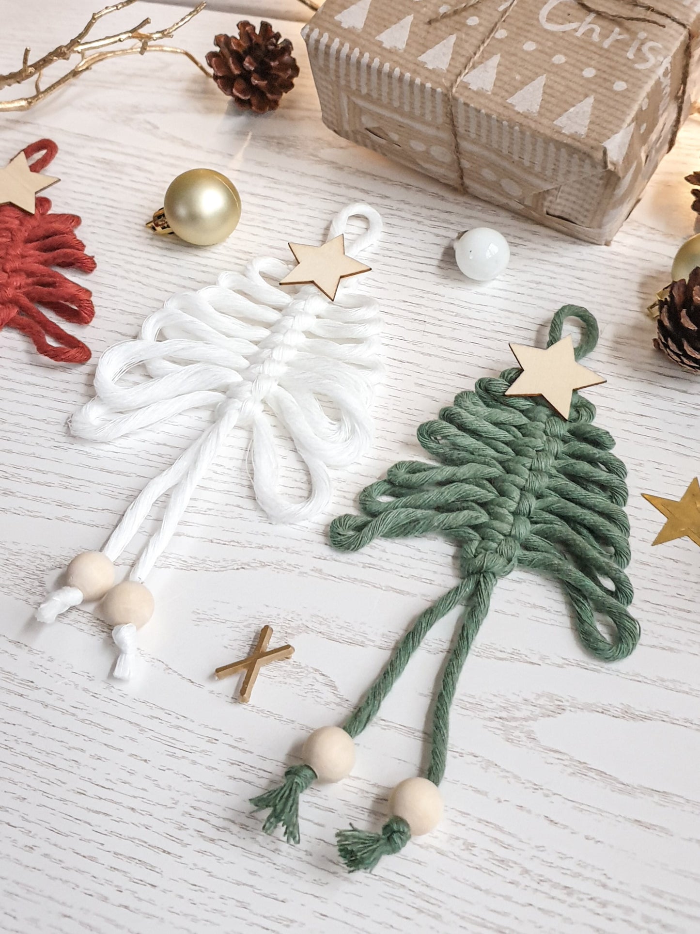 Makramee Tannenbaum Anhänger mit Holz
