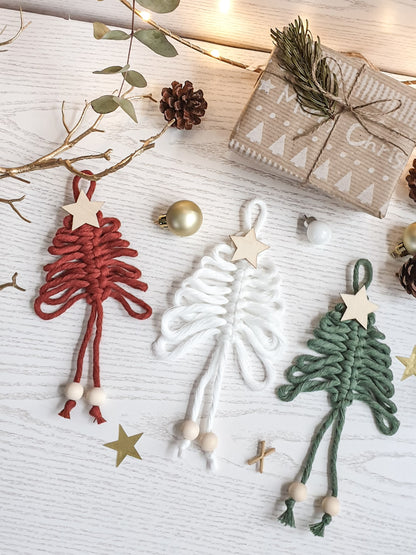 Makramee Tannenbaum Anhänger mit Holz