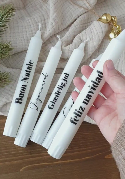 Stabkerze 'Frohe Weihnachten' feliz navidad, Joyeux noel, Buon Natale, God Jul, Glaedelig jul